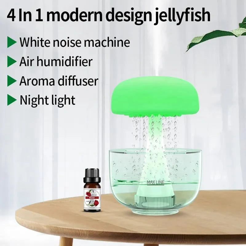 Rain Cloud Inspired Mushroom Humidifier with Jellyfish Light Lamp - Multi-Color Night Light and White Noise Diffuser