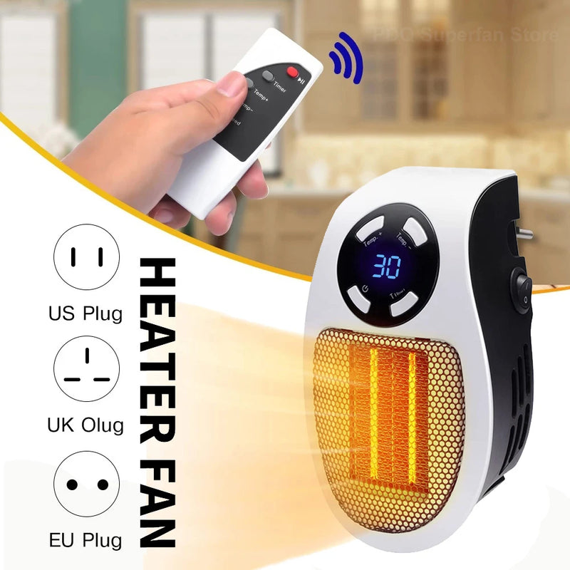 Compact 500W Electric Heater - Portable Wall Plug-In Radiator with Remote Control