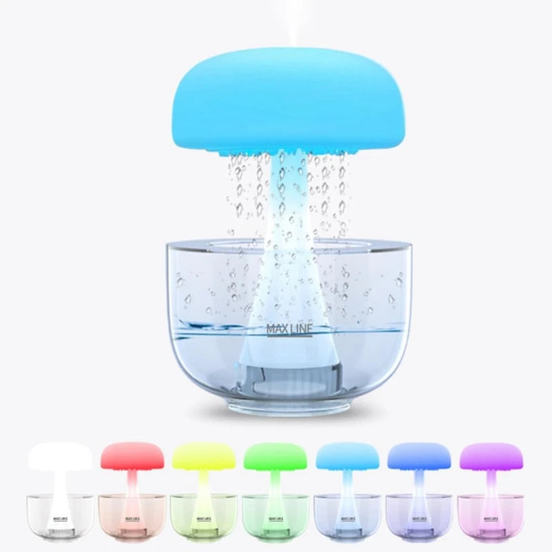 Rain Cloud Inspired Mushroom Humidifier with Jellyfish Light Lamp - Multi-Color Night Light and White Noise Diffuser