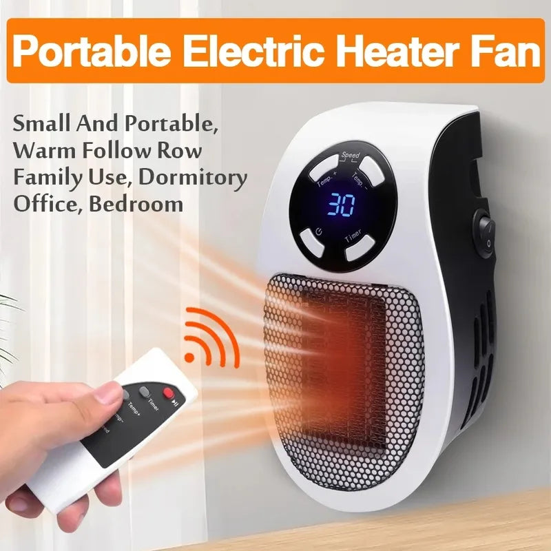 Compact 500W Electric Heater - Portable Wall Plug-In Radiator with Remote Control