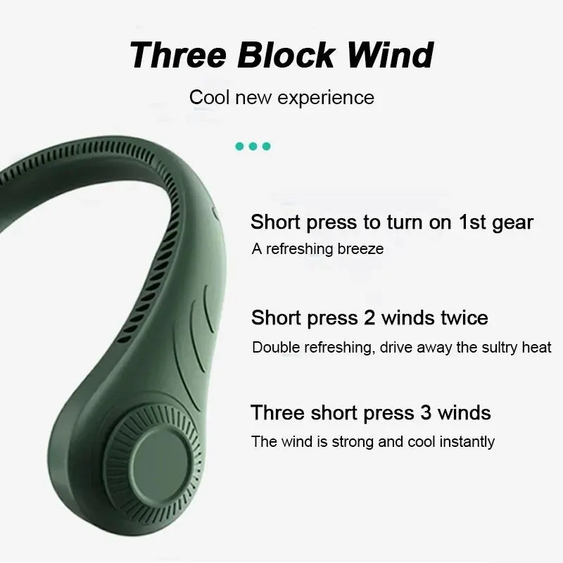 Innovative 360° Leafless Neckband Fan - USB Rechargeable, Portable, and Bladeless Design